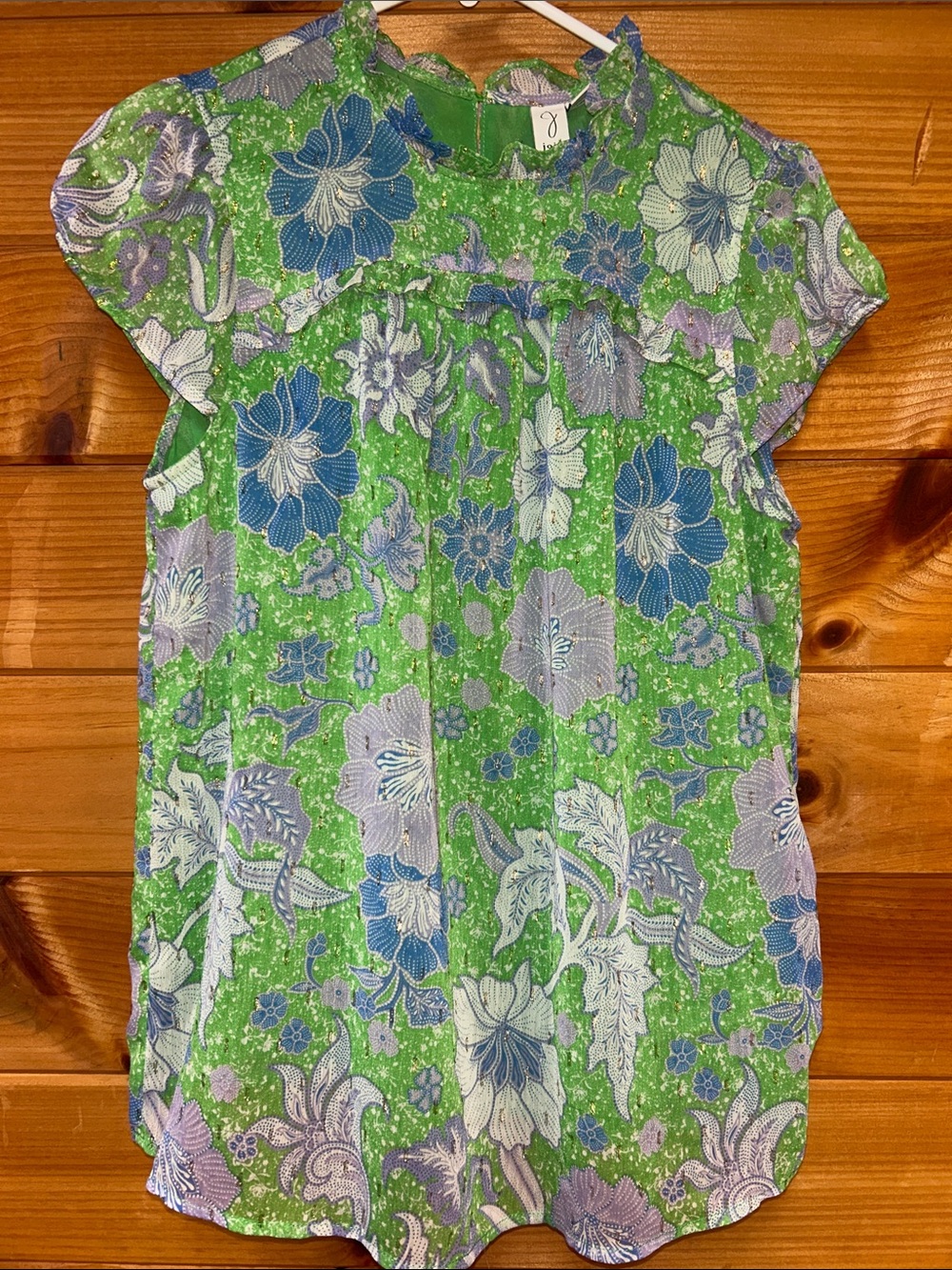 Joie Green Floral Cap-Sleeve Blouse